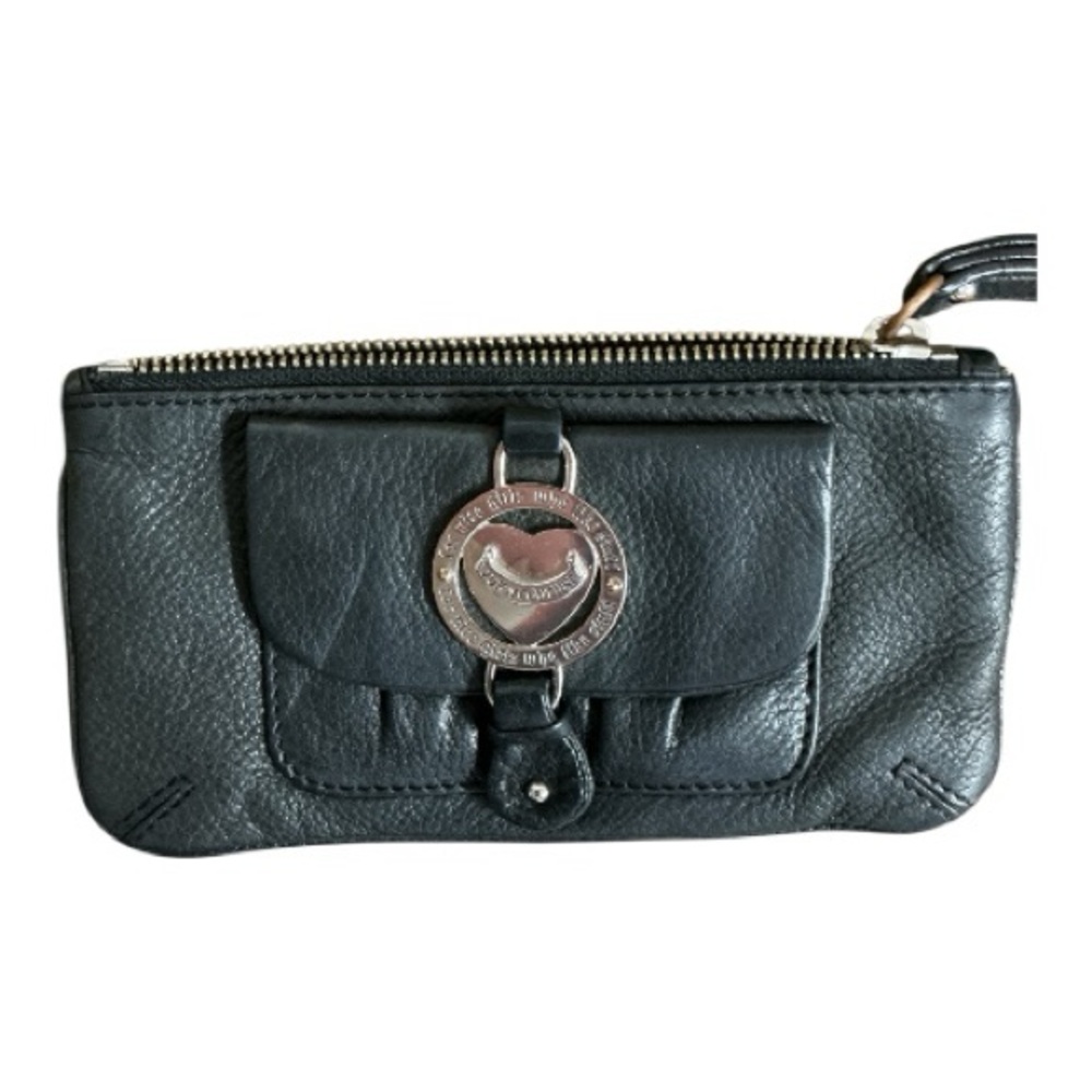 Juicy Couture - EC - Vintage Chic Black Leather Wristlet with Silver Detail